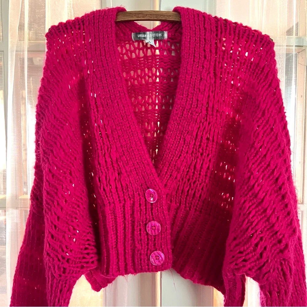 Urban Outfitters Fuchsia Knit Cardigan large - Picture 1 of 3
